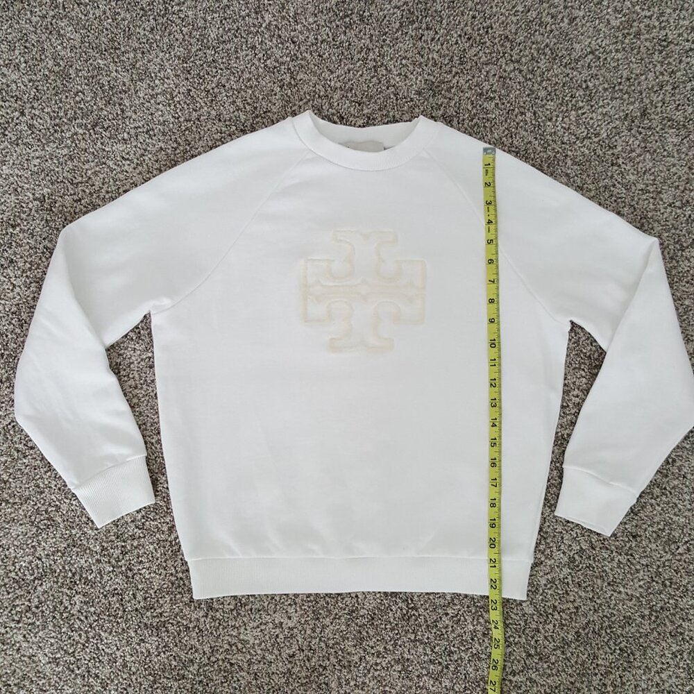 Tory Burch HEAVY FRENCH TERRY LOGO CREWNECK Sweater Sweatshirt White XS - Picture 9 of 16